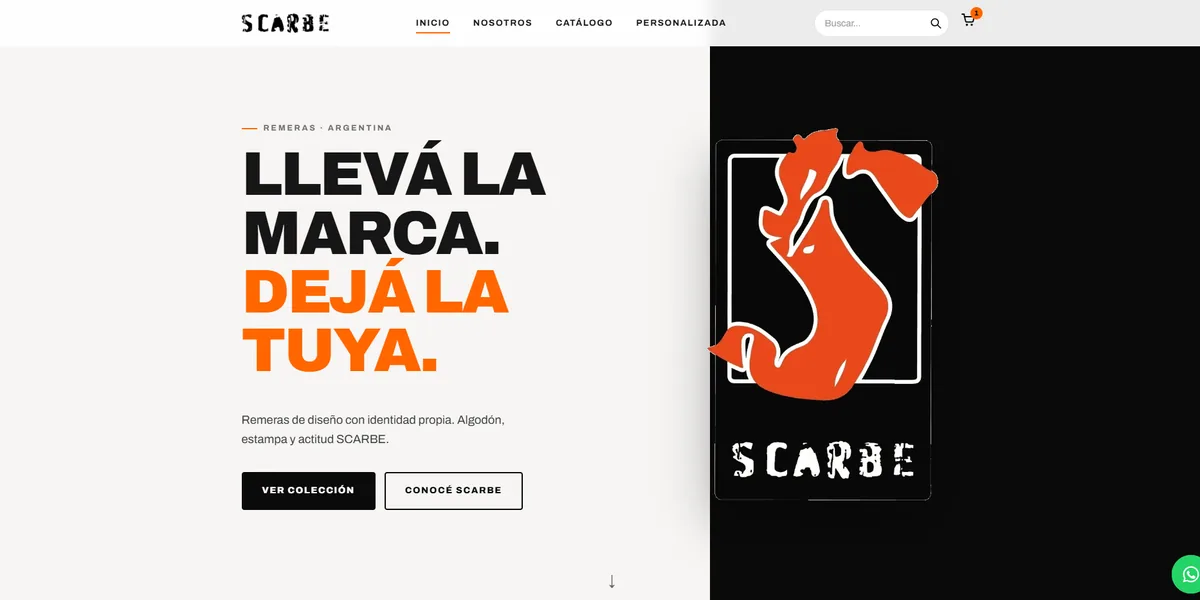Página de inicio de la tienda Scarbe: remeras de diseño